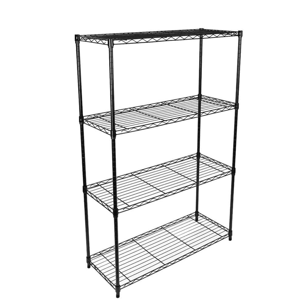 Black Rolling 4-Tier Metal Heavy Duty Wire Shelving Unit (36 in. W x 54 in. H x 14 in. D) - Hercitys