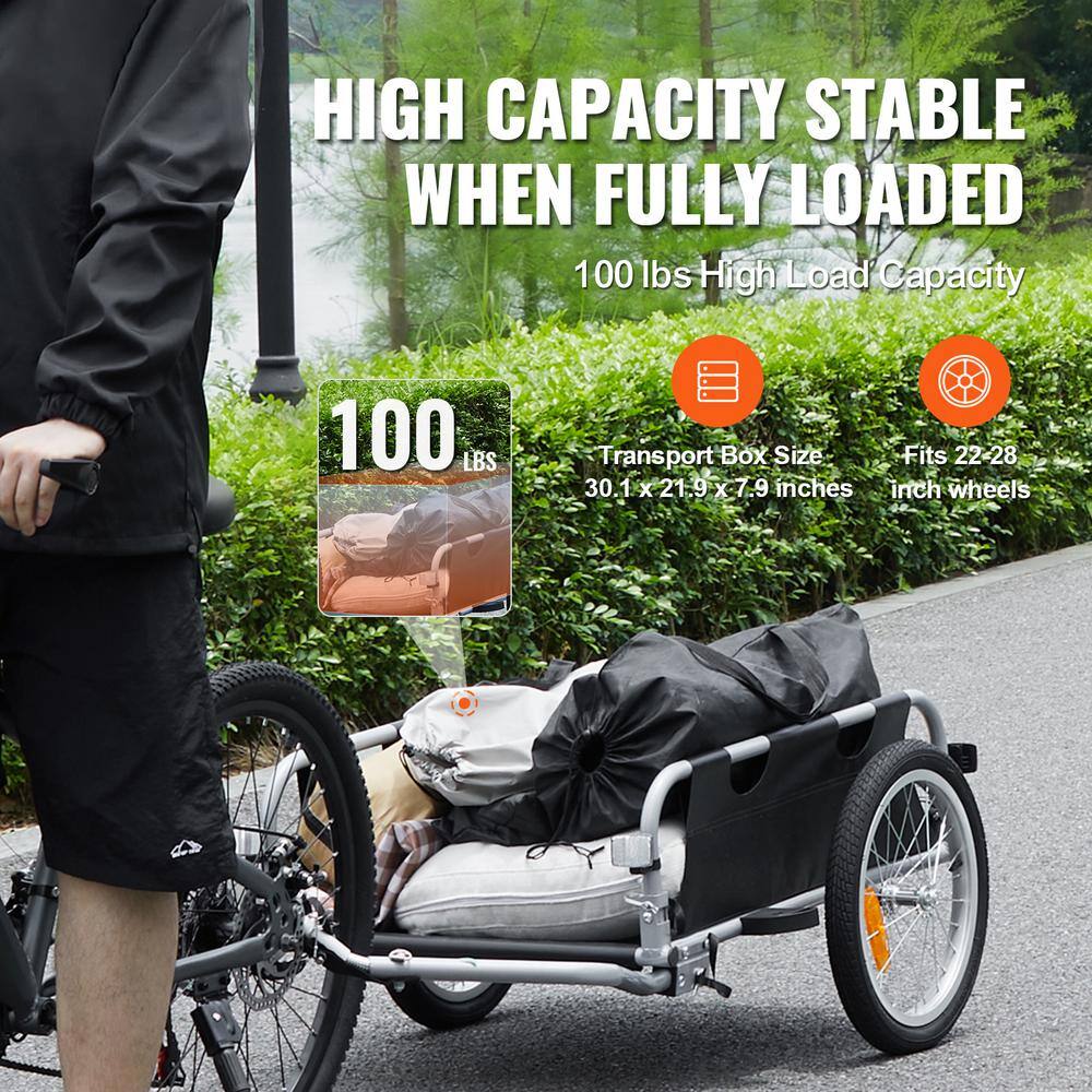 Bike Cargo Metal, Trailer, 100 lbs. 3.06 cu. ft.Capacity Heavy-Duty Bicycle Wagon Cart Foldable Comes w/ Universal Hitch - Hercitys
