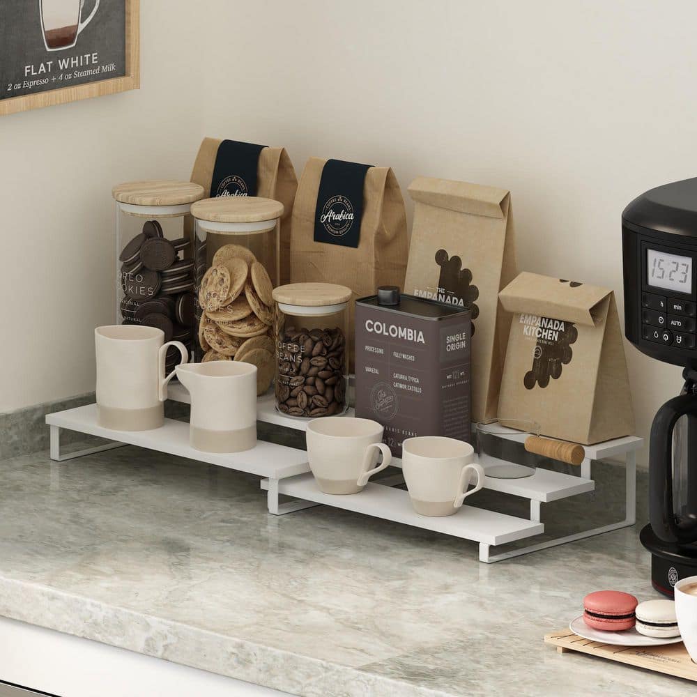 Ravel 3-Shelf White/White Nestable Kitchen Counter Shelves (Set of 2) - Hercitys