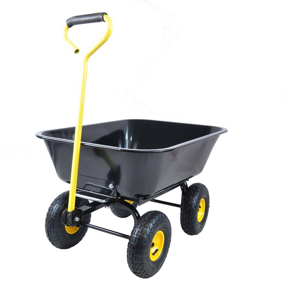 Ami 4 cu. ft. 350 lbs. Capacity Plastic Dump Truck With Steel Frame Wagon Garden Cart Black - Hercitys