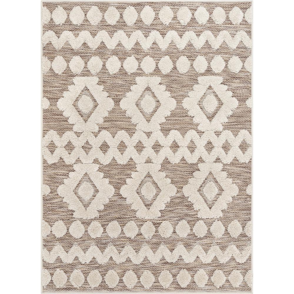 Bellagio Chiara Tribal Moroccan Beige 5 ft. 3 in. x 7 ft. 3 in. High-Low Flat-Weave Area Rug - Hercitys