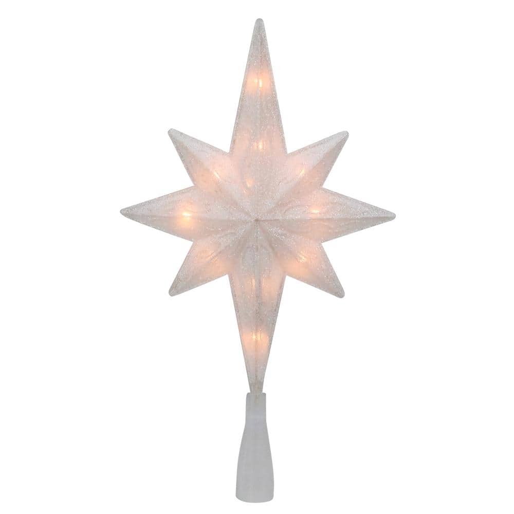 Frosted Bethlehem Star with Gold Scrolling Christmas Tree Topper in Clear Lights - Hercitys