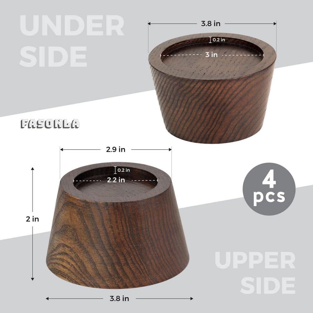 Adjustable Walnut Brown Bed Risers Furniture Risers, Square Table Desk Chair Risers with Screw Clamp (4-Pack) - Hercitys