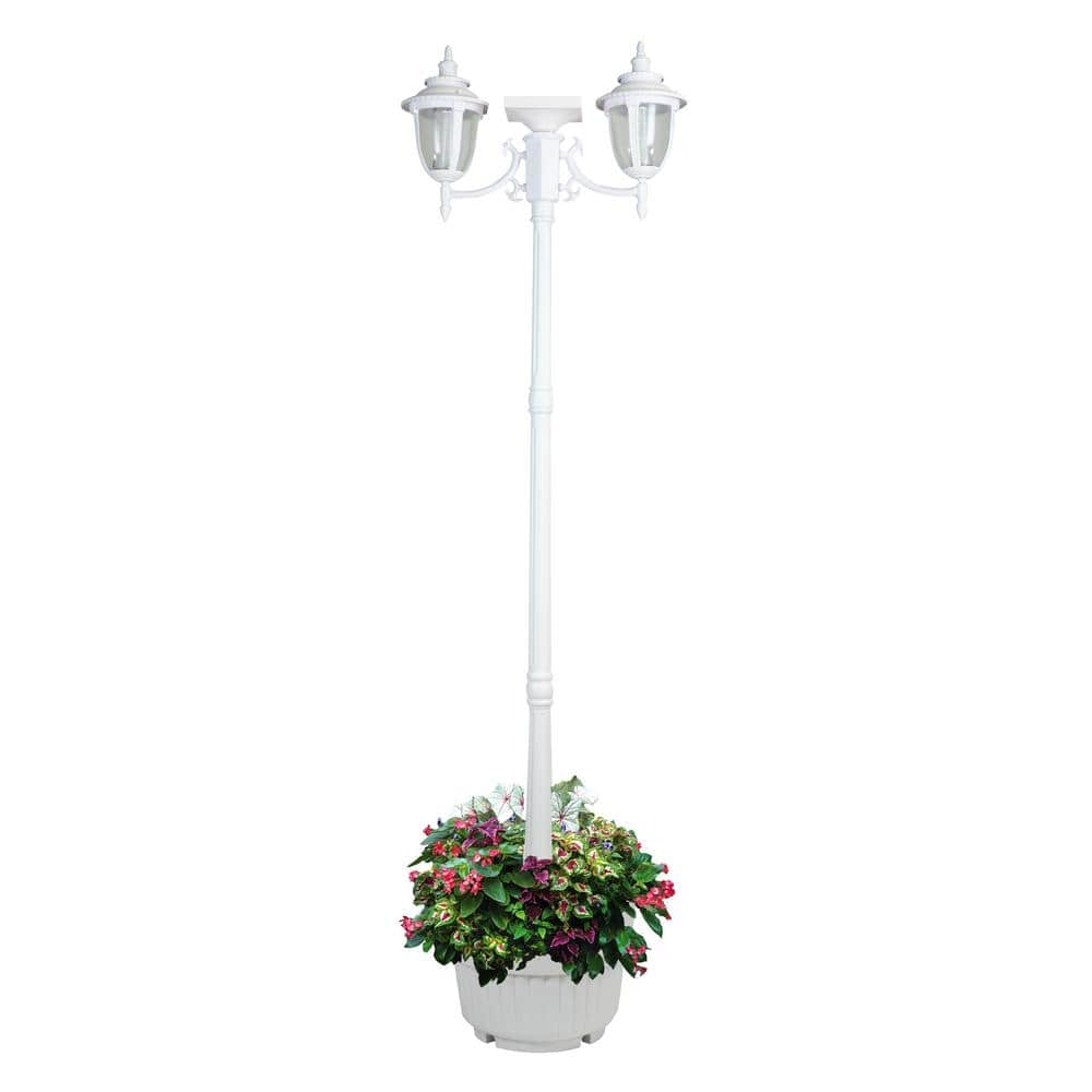 Hannah 2-Light Outdoor White Integrated LED Solar Lamp Post an Planter - Hercitys