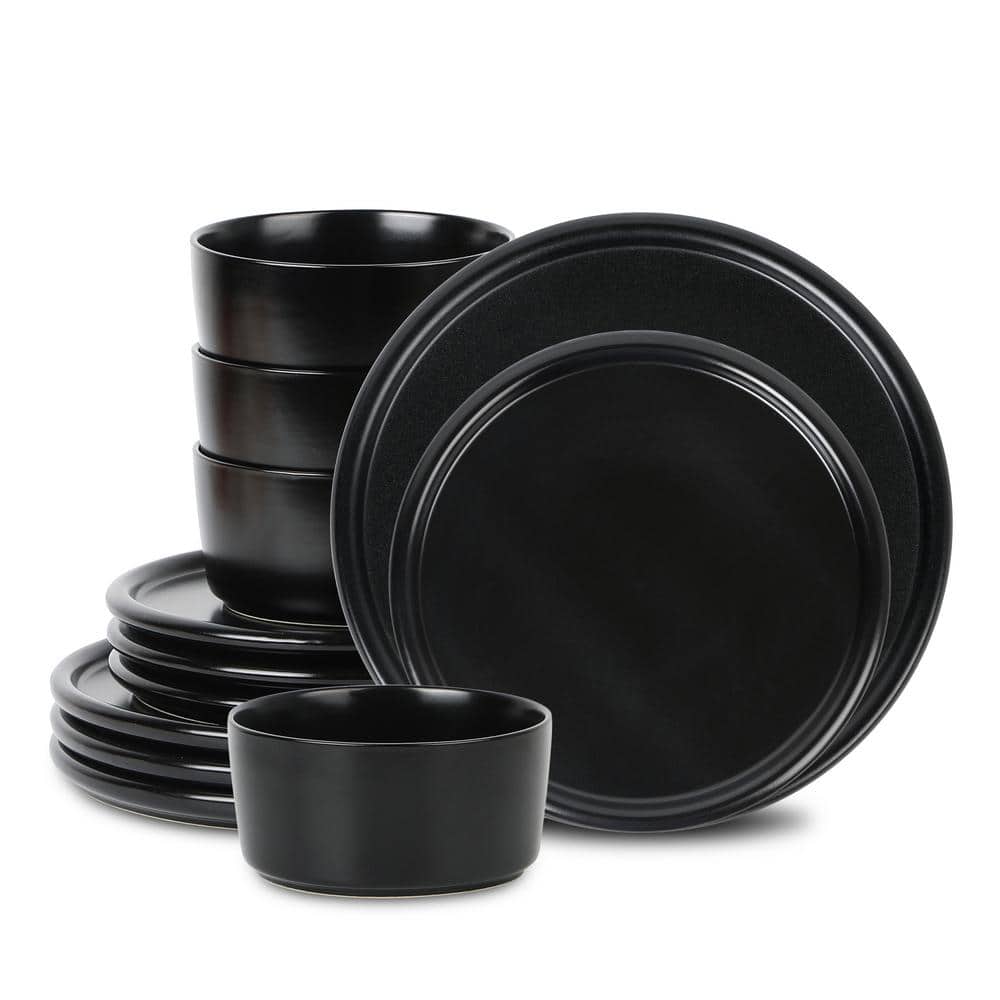 Eden 12-Piece Black Stoneware Dinnerware Set (Service for 4) - Hercitys