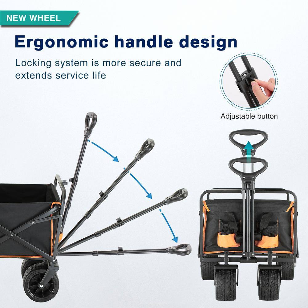 6.84 cu. ft. Fabric Portable Garden Cart with Adjustable Rolling Wheels in Black and Orange - Hercitys