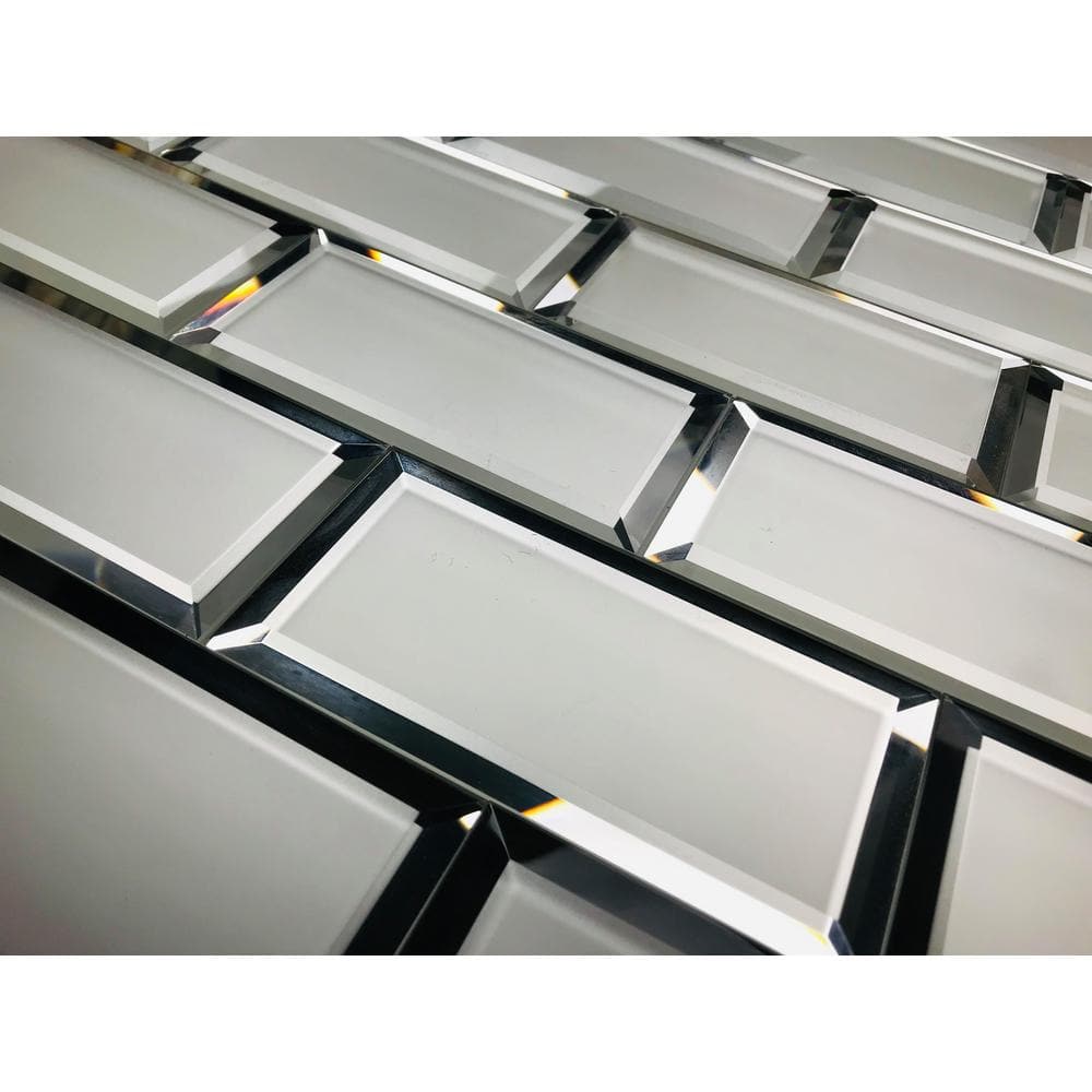 Reflections Silver 3 in. x 6 in. Beveled Matte Glass Mirror Subway Wall Tile (8 sq. ft./Case) - Hercitys