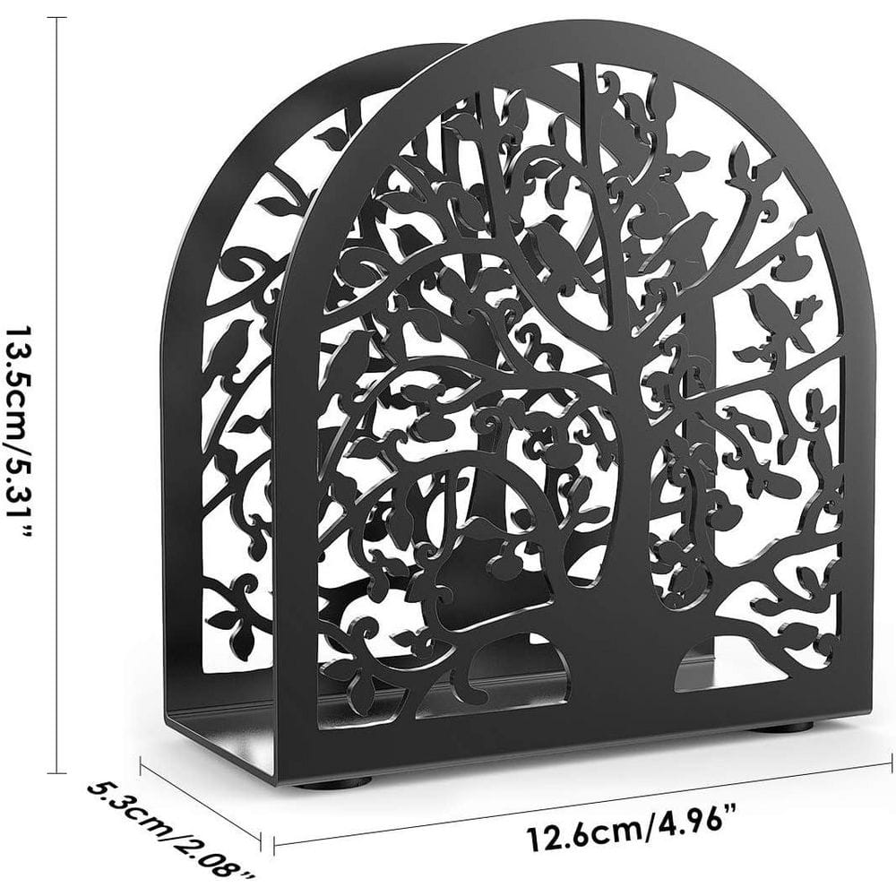Tree and Bird Design Metal Napkin Holder for Kitchen and Table, Freestanding Modern in Black - Hercitys