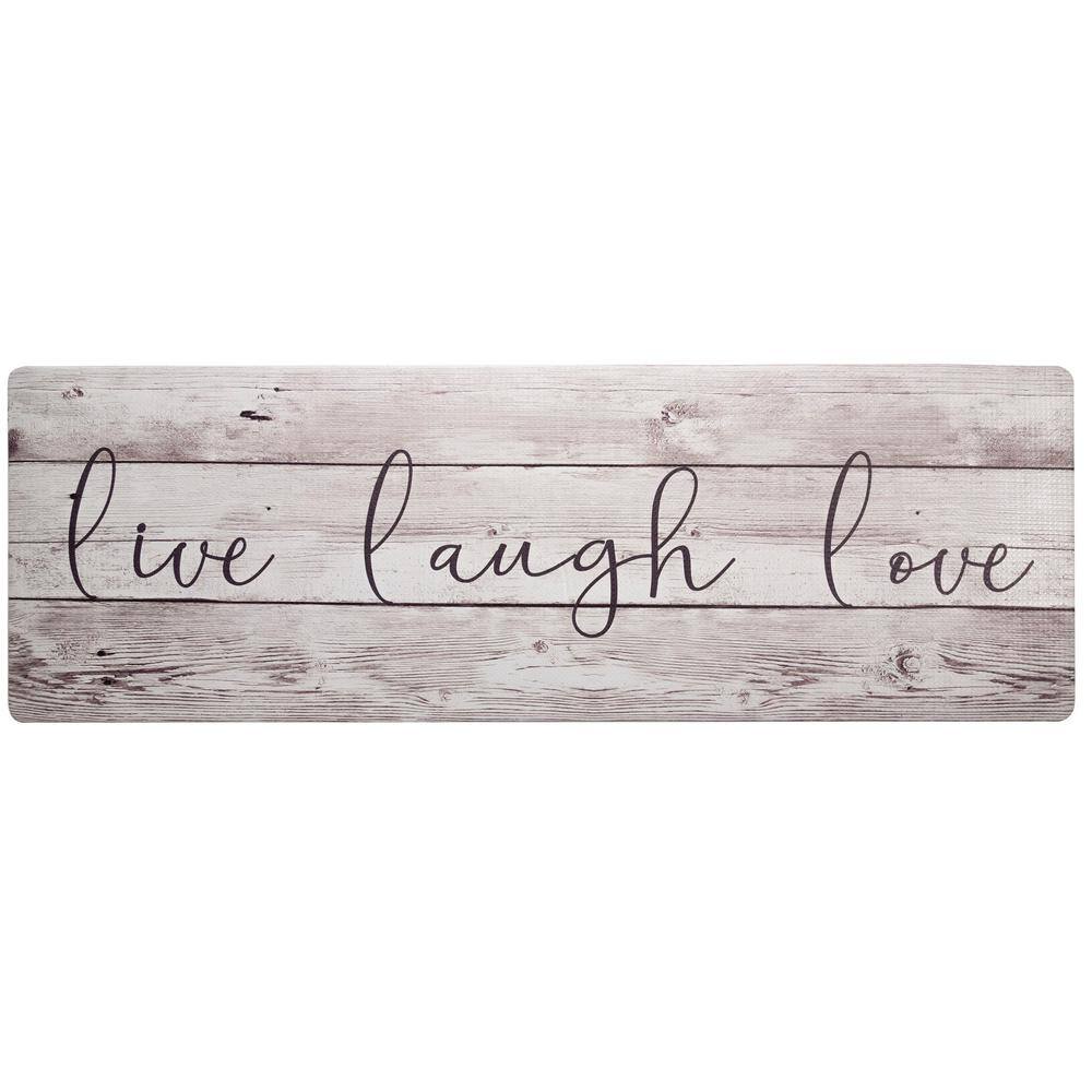 Cozy Living Live Laugh Love Beige 17.5 in. x 55 in. Anti Fatigue Kitchen Mat - Hercitys