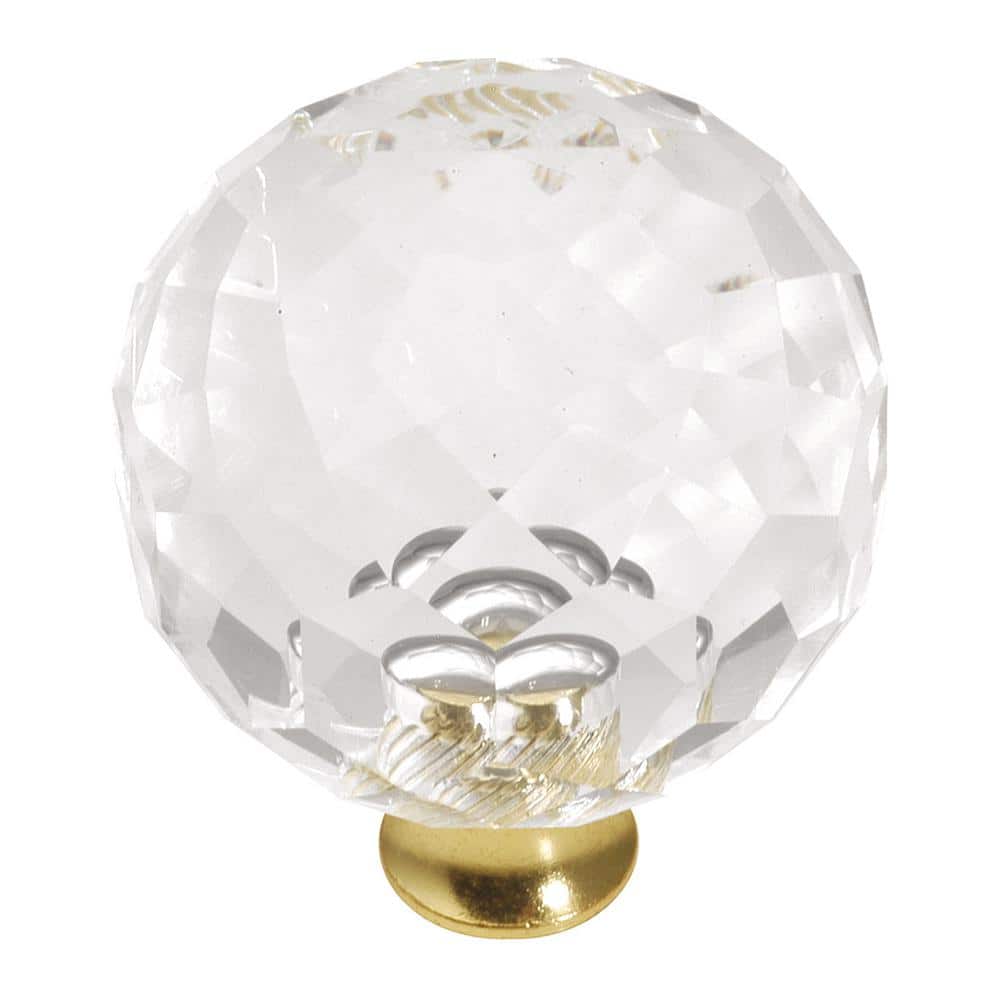 Crystal Palace 1-3/8 in. (35 mm) Dia Crysacrylic with Polished Brass Finish Cabinet Knob (5-Pack) - Hercitys