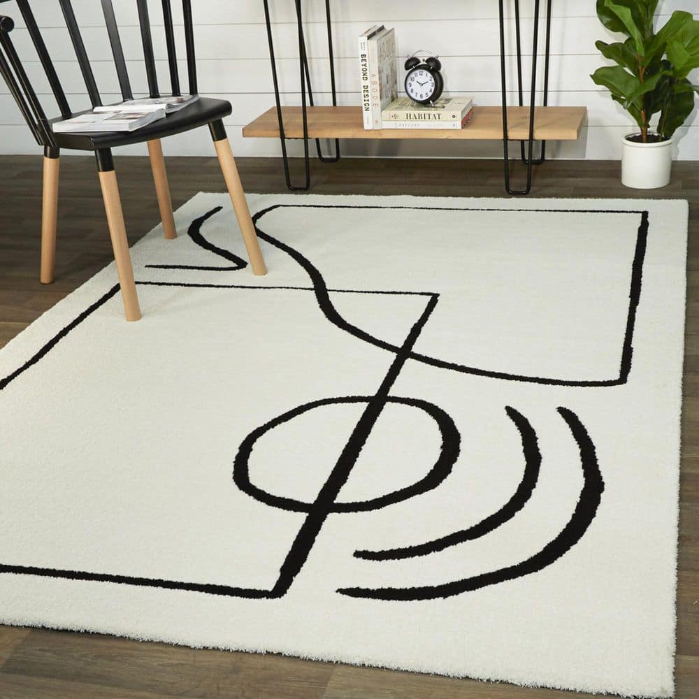 Augarde White 5 ft. 3 in. x 7 ft. Abstract Area Rug - Hercitys