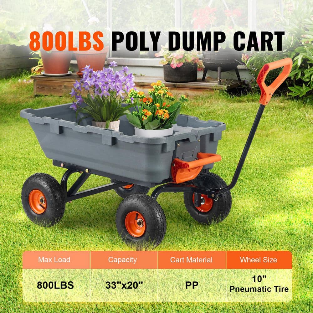 Dump Cart, Poly Garden Dump Cart, Utility Wheelbarrow 800 lbs. Capacity, 3.1 cu. ft. Steel Garden Cart - Hercitys
