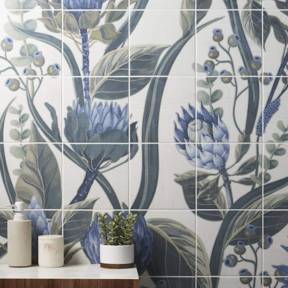 Angela Harris Native Protea 7.87 in. x 7.87 in. Matte Porcelain Floor and Wall Mural Tile (15.49 sq. ft./Case) - Hercitys