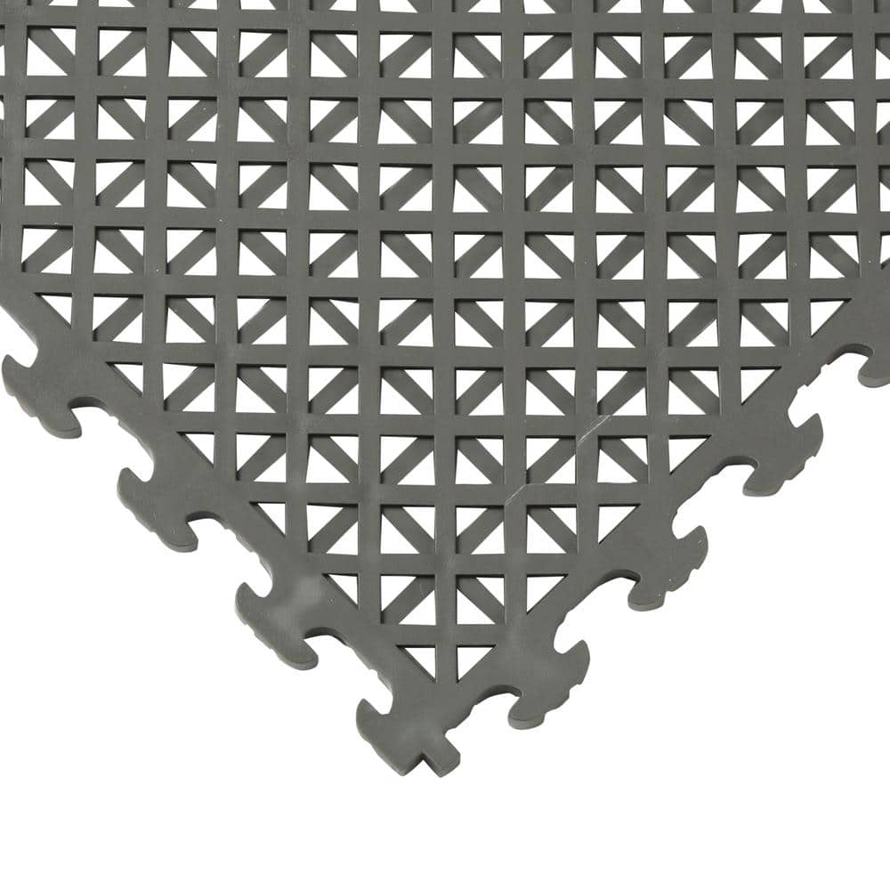 Multi-Purpose 18.3 in. x 18.3 in. Dove Gray Commercial PVC Garage Flooring Tile with Vented Drain Pattern (6-Pieces) - Hercitys