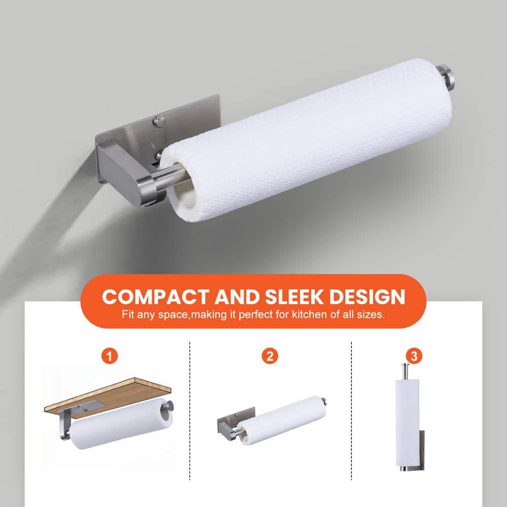 Wall Mount Stainless Steel Kitchen Paper Towel Holder Under Cabinet in Brushed Nickel (2-Pack) - Hercitys