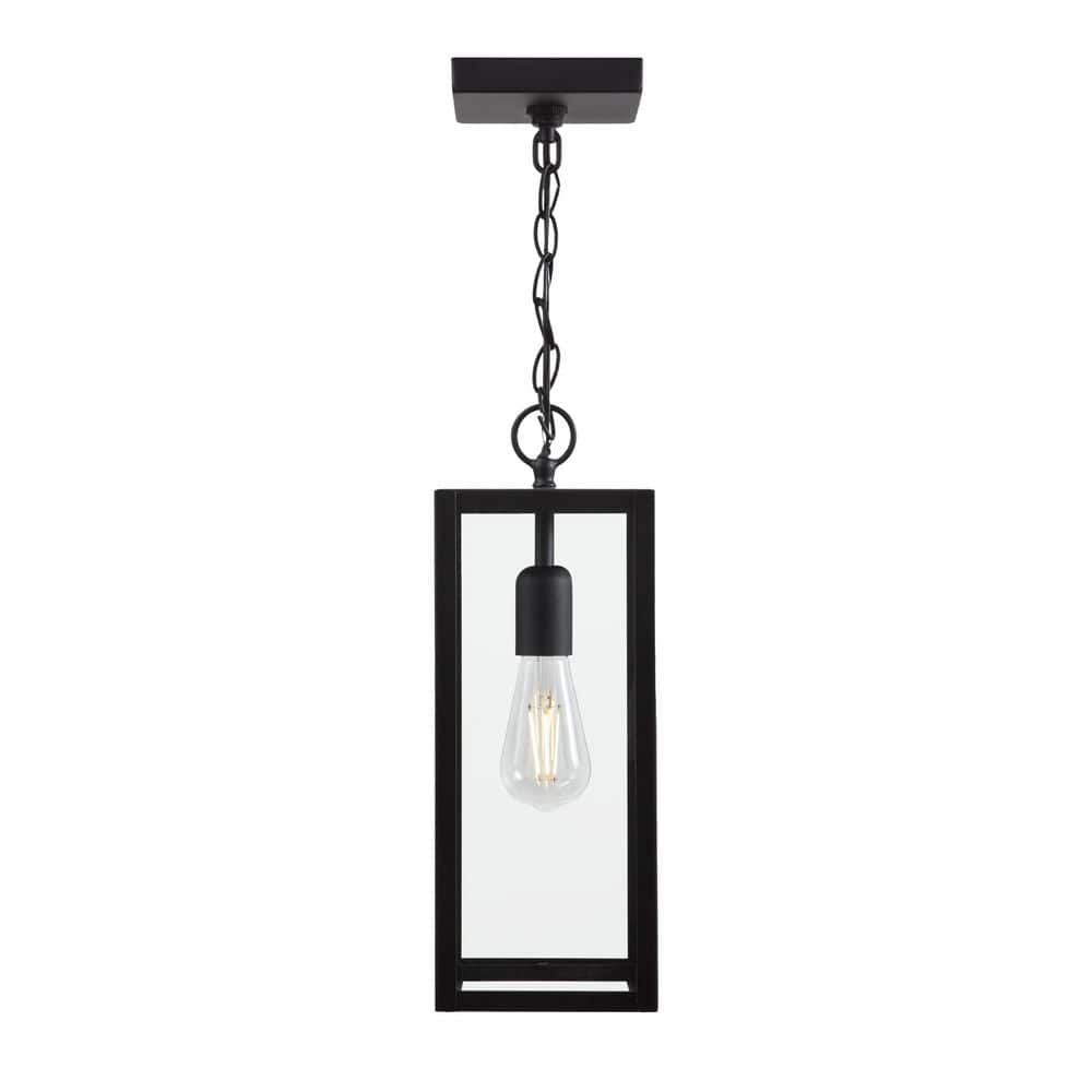Hurley 6 in. 1-Light Modern Matte Black Outdoor Hanging Pendant Light with Clear Glass Shade - Hercitys