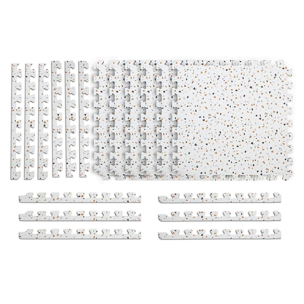 NORSK Reversible Thick Interlocking Foam Tiles Terrazzo/Taupe 18.6 in. x 18.6 in. x 0.47 in. 6-PK Tiles (14.4 sq. ft.) - Hercitys