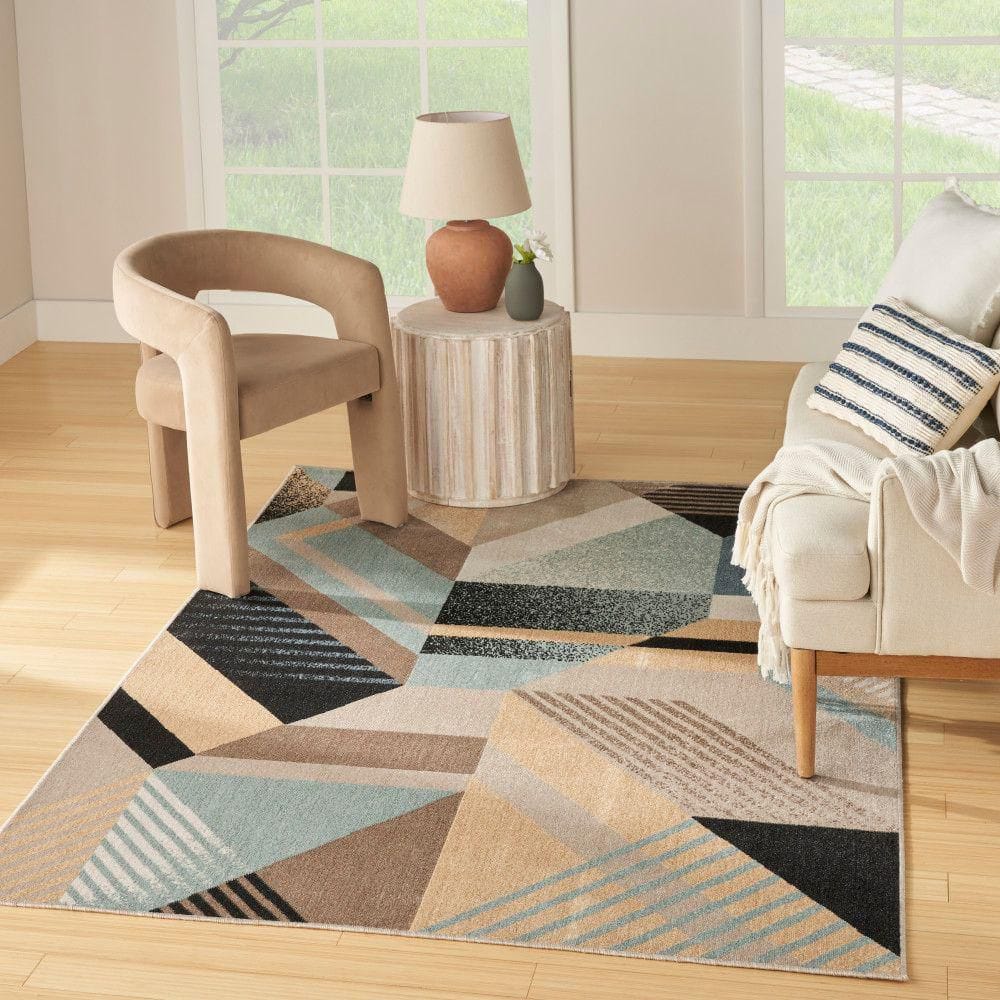 Washable Decor Blue Multicolor 5 ft. x 7 ft. Abstract Contemporary Area Rug - Hercitys