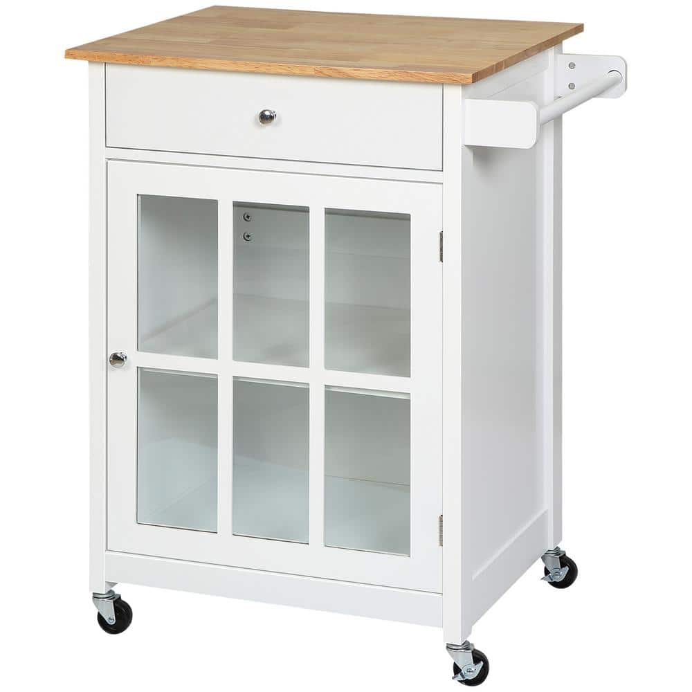 White Wood 26.5 in. Kitchen Island with Adjustable Shelf and Towel Rack - Hercitys