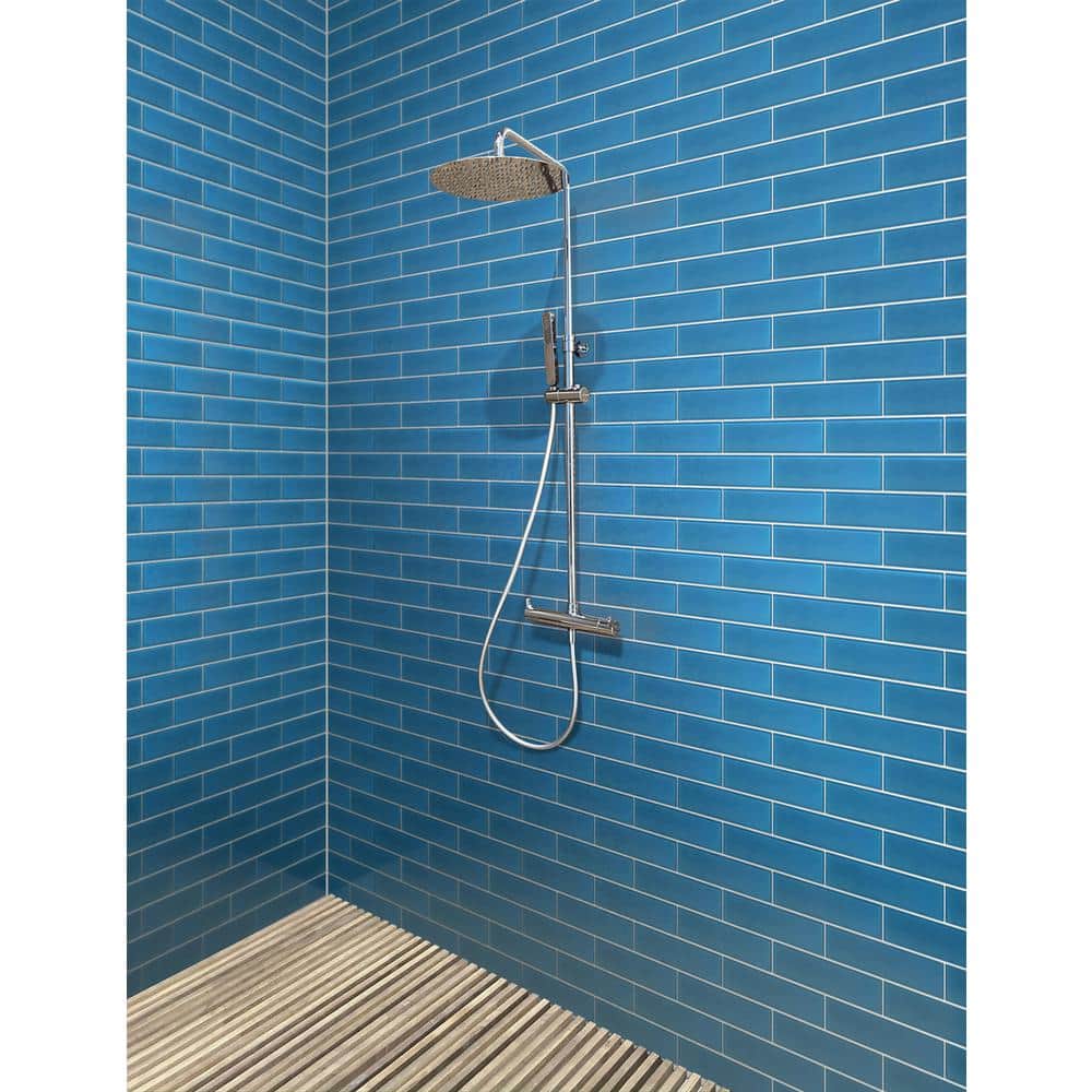 Ocean Blue 3-in. x 12-in. Matte Finished Glass Mosaic Floor and Wall Tile (5 Sq ft/case) - Hercitys