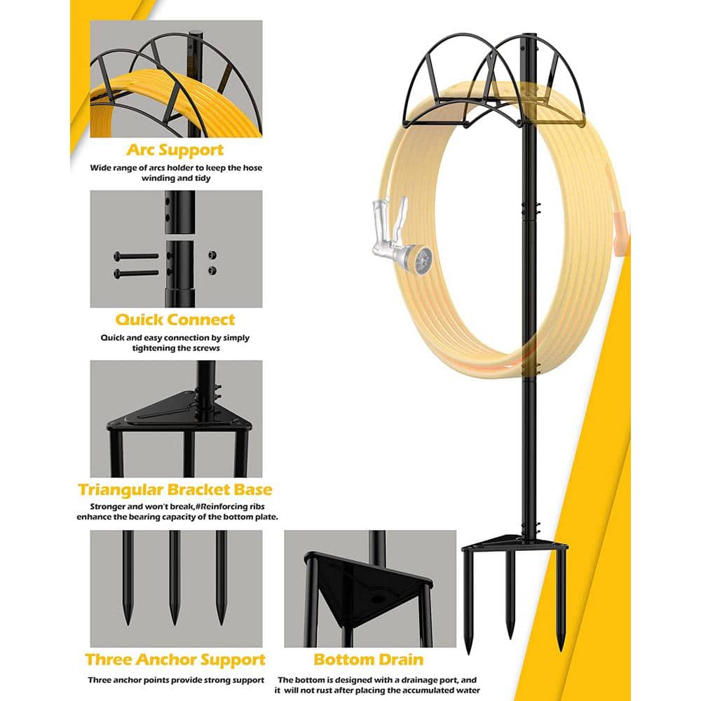 Metal Garden Hose Holder Stake, Heavy-Duty Water Hose Stand, In Ground Hose Rack Organizer for Outside Yard - Hercitys