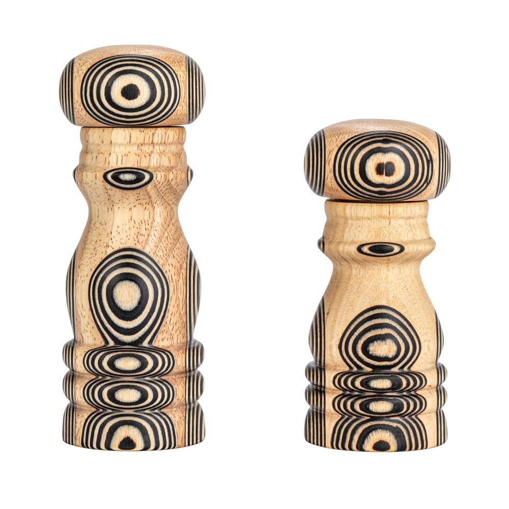 Natural Black Wood Salt and Pepper Mills with Inlaid Circles Design - Hercitys