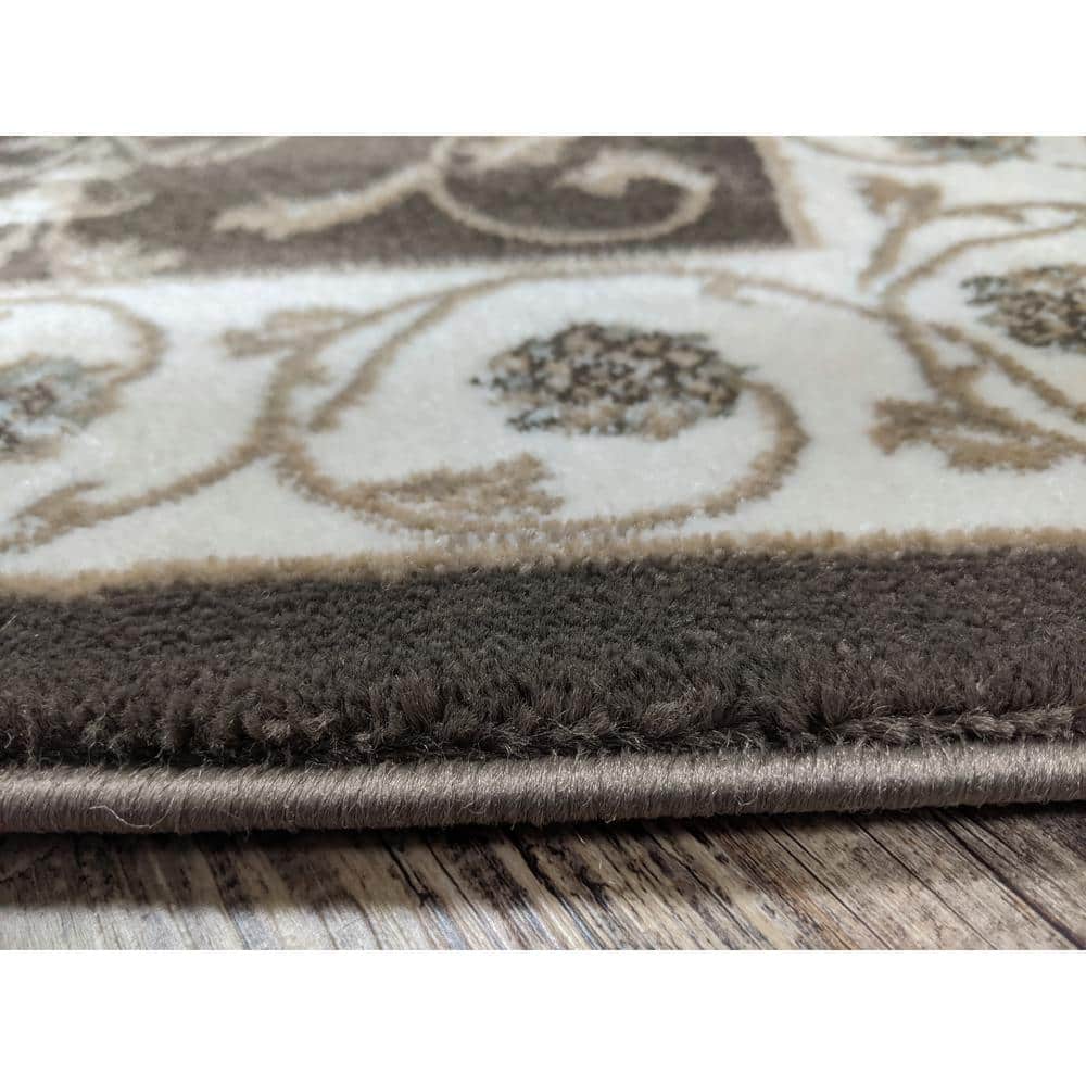 Pisa Brown 5 ft. x 7 ft. Traditional Oriental Floral Scroll Area Rug - Hercitys