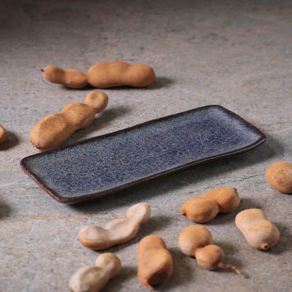 8.66 in. Titanium Dark Blue Stoneware Rectangular Platter Organic (Set of 4) - Hercitys