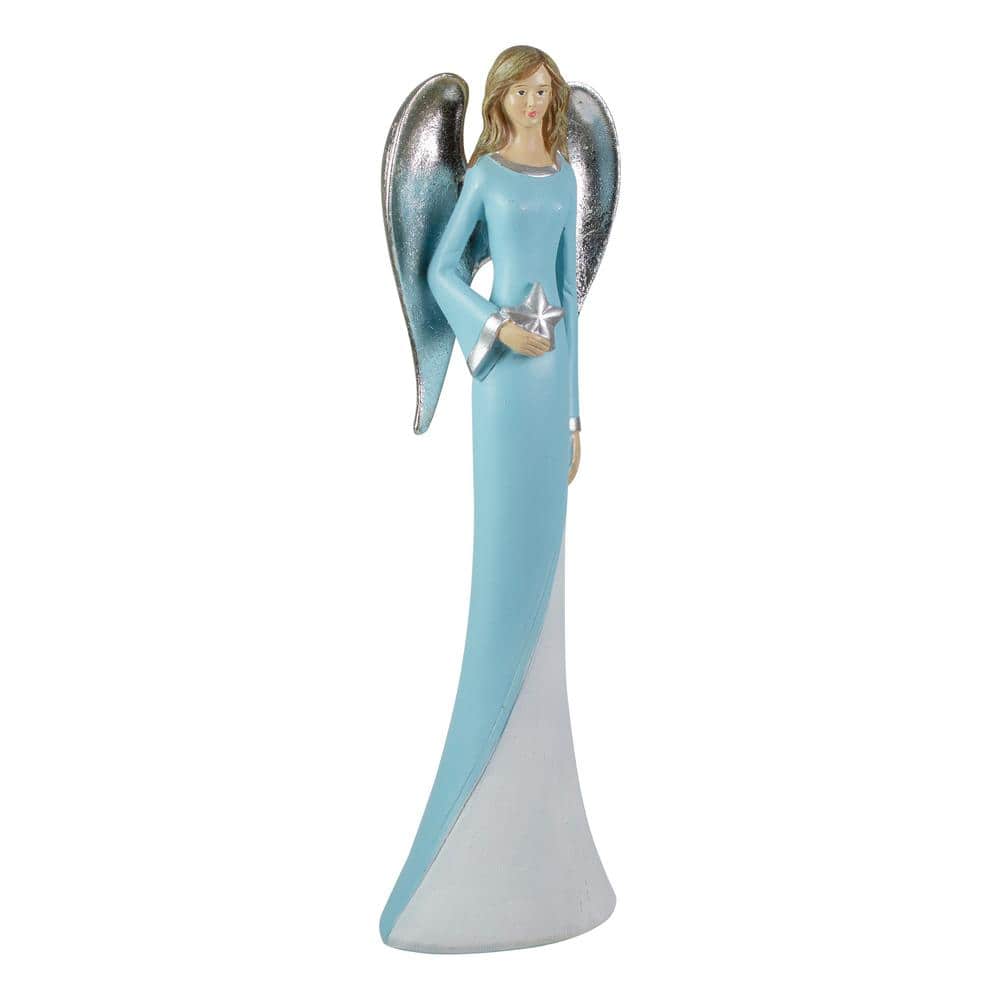 6 .5″ Blue and White Tabletop Angel Figurine Holding a Star - Hercitys
