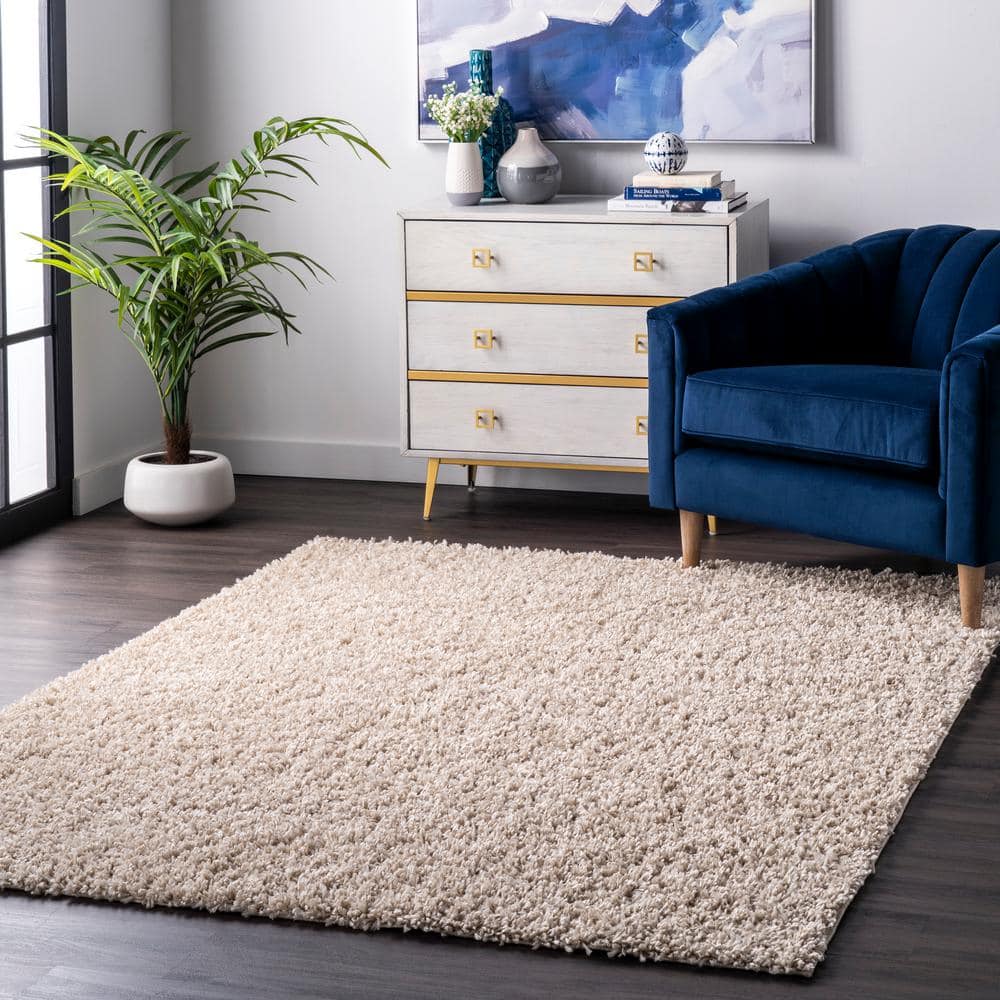 Kara Solid Shag Beige 8 ft. 10 in. x 12 ft. Area Rug - Hercitys