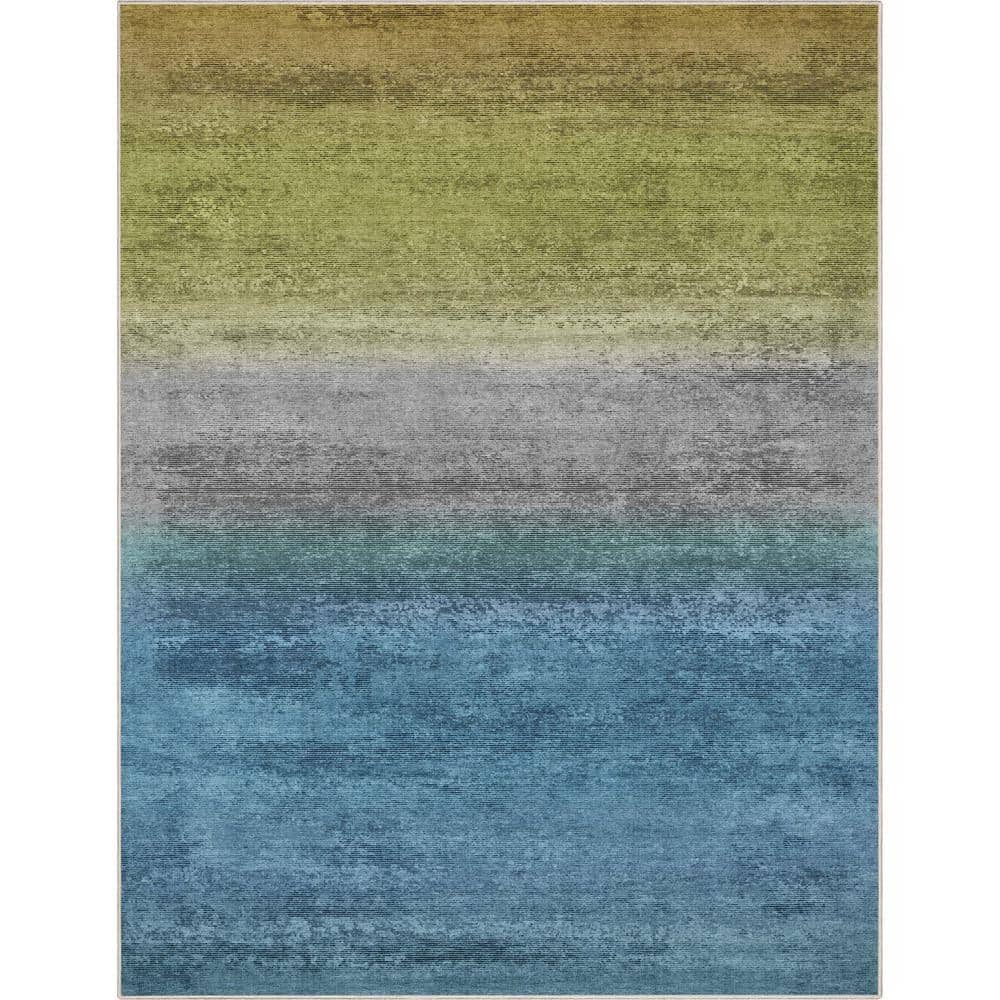 Blue Green 5 ft. 3 in. x 7 ft. 3 in. Abstract Sunset Vintage Boho Gradient Flat-Weave Area Rug - Hercitys