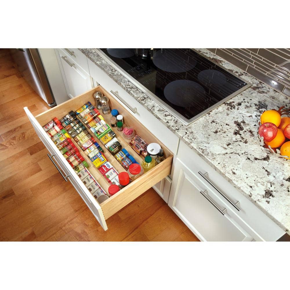 Natural 22 Inch Kitchen Drawer Organizer Insert Spice Rack 3-Tier - Hercitys
