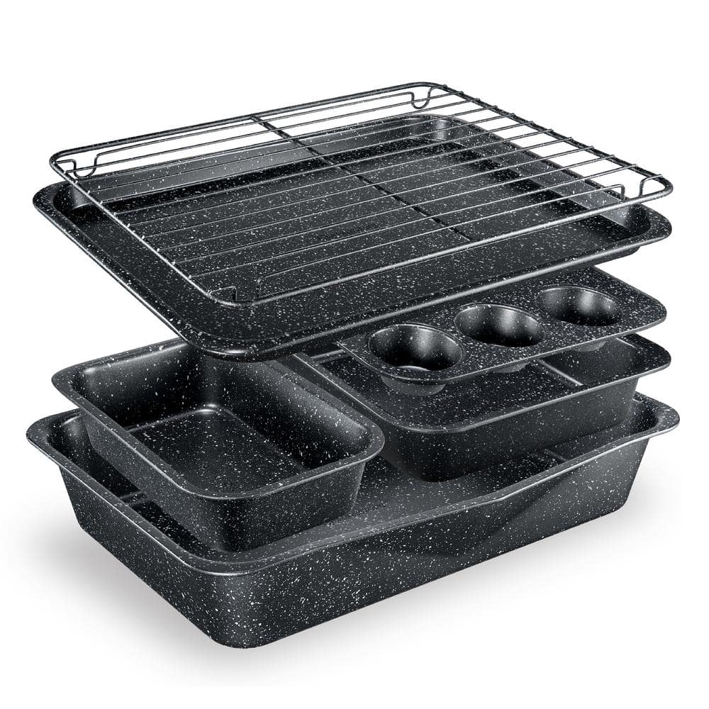 StackMaster 6-Piece Carbon Steel Diamond Infused Nonstick Space Saving Stackable Bakeware Set - Hercitys