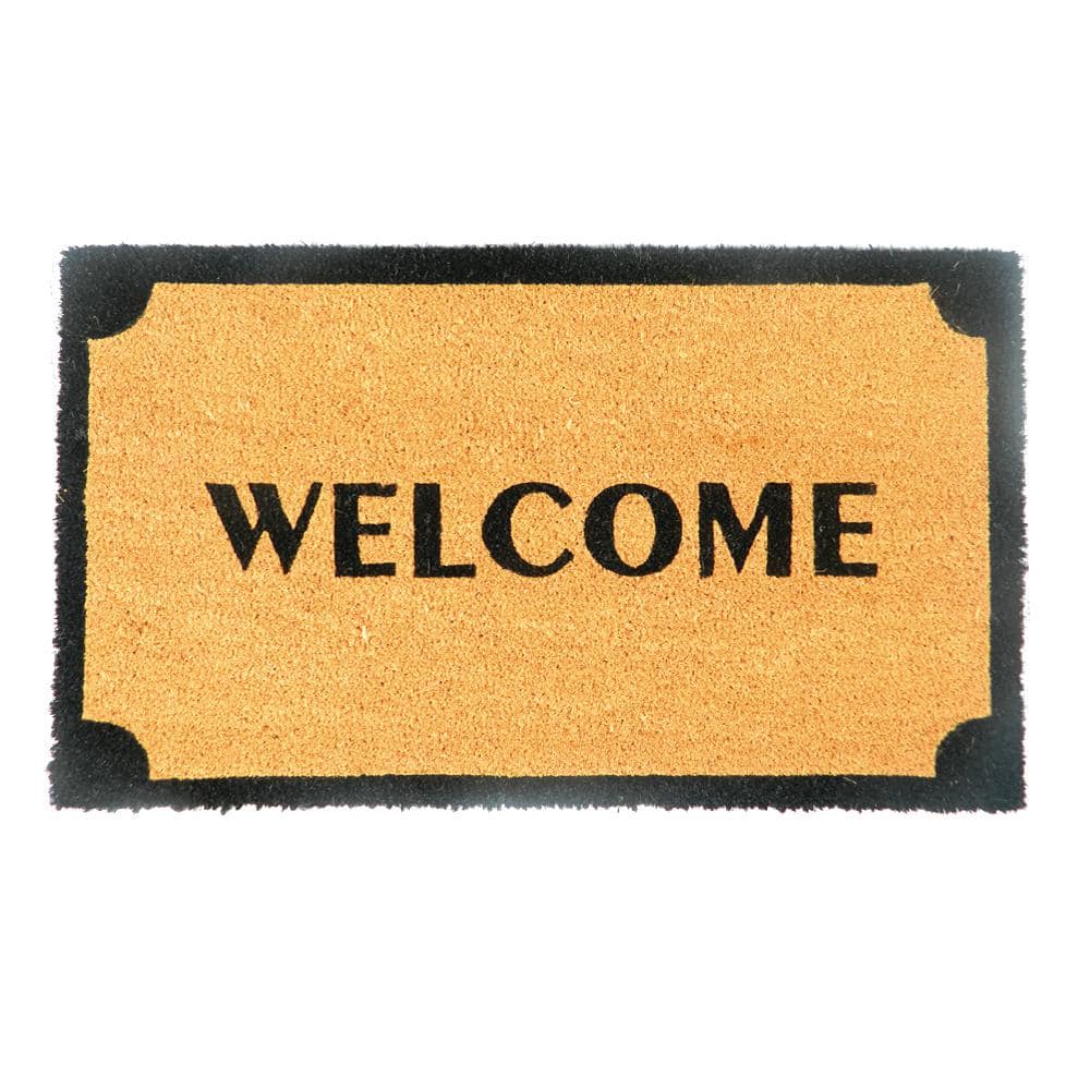 Welcome Natural 18 in. W x 30 in. L Coir Non-Slip Indoor Outdoor Door Mat - Hercitys