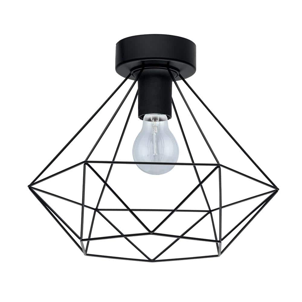 Tarbes 12.87 in. W x 9.69 in. H 1-Light Matte Black Semi-Flush Mount with Metal Geometric Open Frame - Hercitys