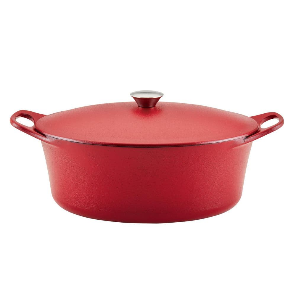 Nitro Cast Iron 6.5 qt. Round Cast Iron Dutch Oven in Red with Lid - Hercitys