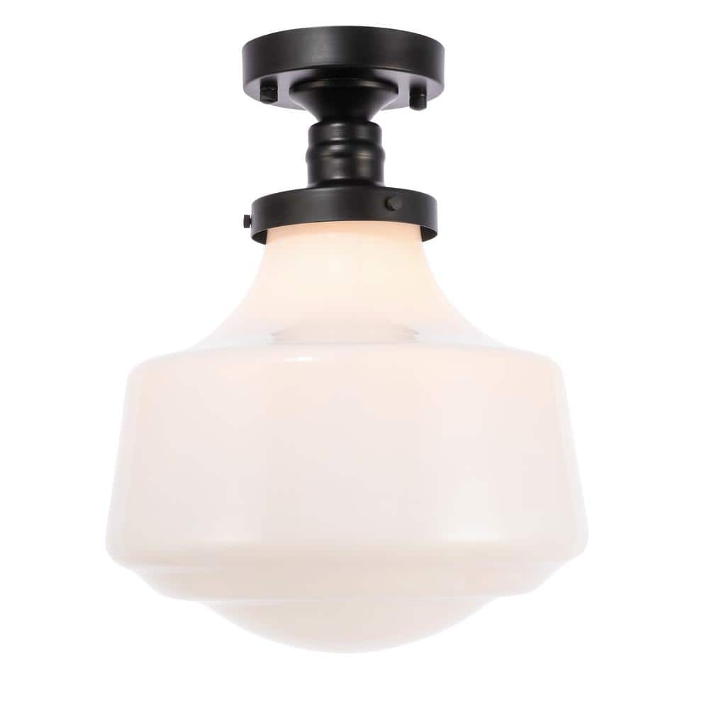 Timless Home 11 in. 1-Light Industrial Black and Frosted White Glass Flush Mount with No Bulbs Included - Hercitys