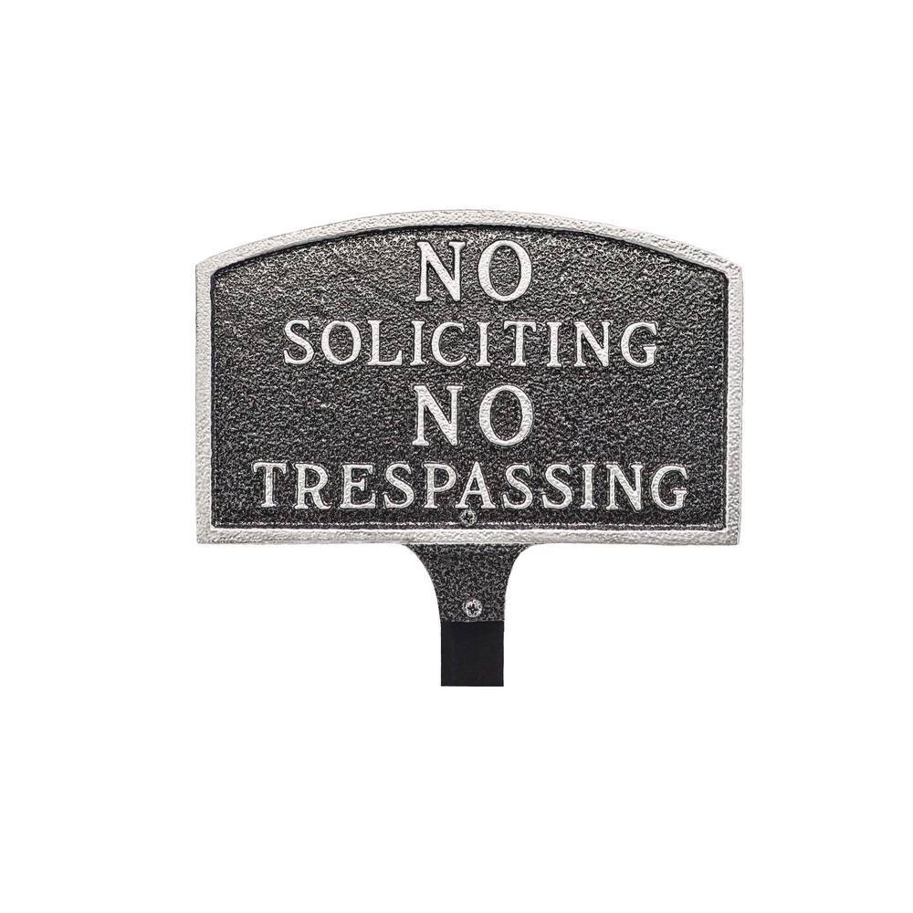 No Soliciting, No Trespassing Arch Small Statement Plaque with 23 in. Lawn Stake – Swedish Iron - Hercitys