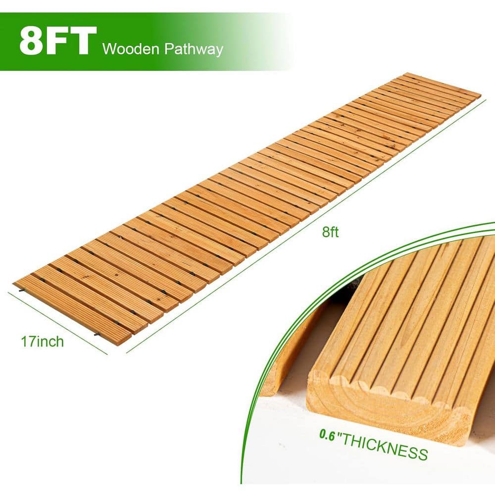 8 ft. Cedar Wooden Garden Pathway, Roll Out Decorative Walkway for Outdoor Use - Hercitys