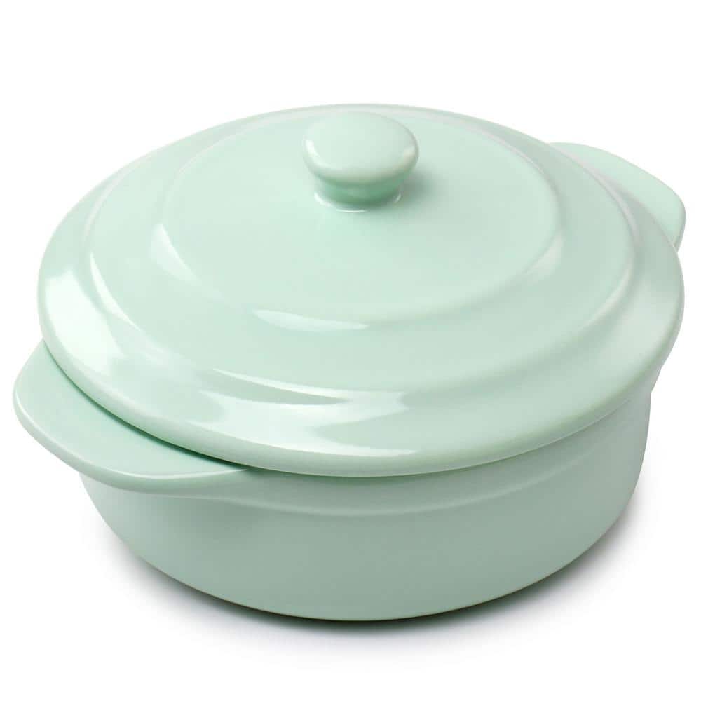 Stoneware Round Mini Casserole with Lid in Mint - Hercitys
