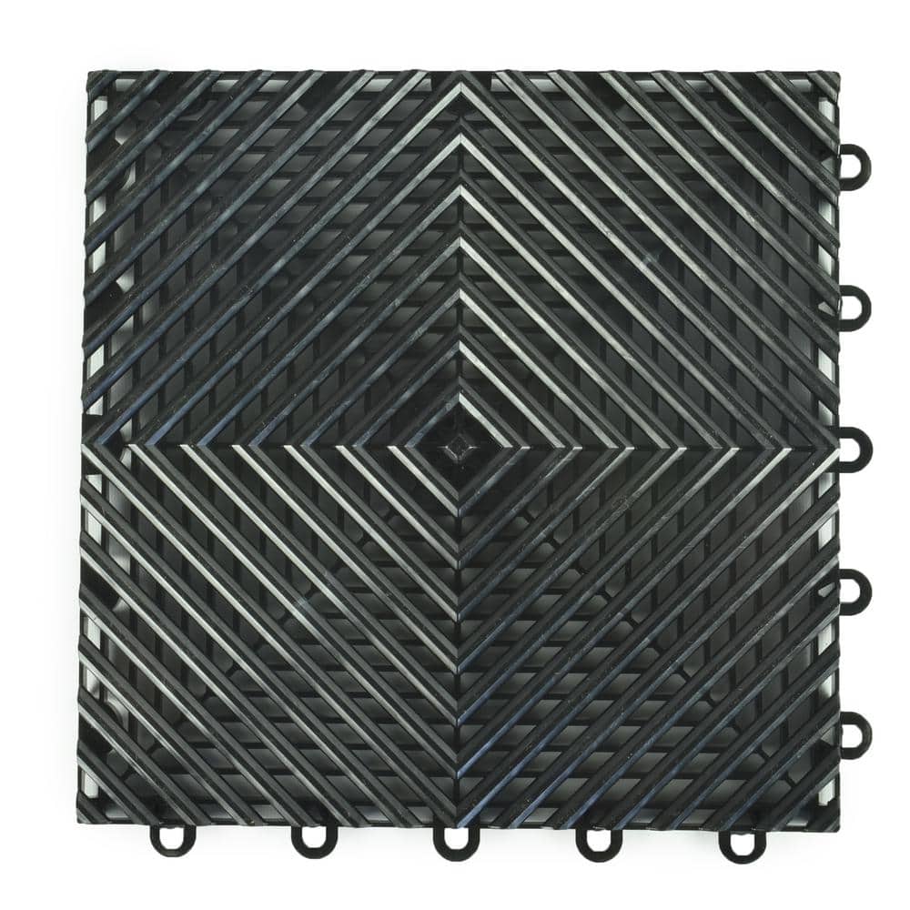 Perforated Click 12-1/8 in. x 12-1/8 in. Black Plastic Garage Floor Tile (25-Pack) - Hercitys