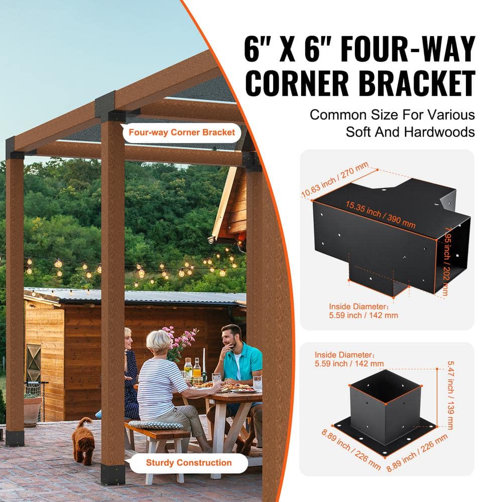 Pergola Bracket Kit 6 x 6″ (Inner Size 5.6×5.6in. ) 4-Pieces 4-Way Heavy-Duty Corner Bracket Woodworks DIY Post Base Kit - Hercitys