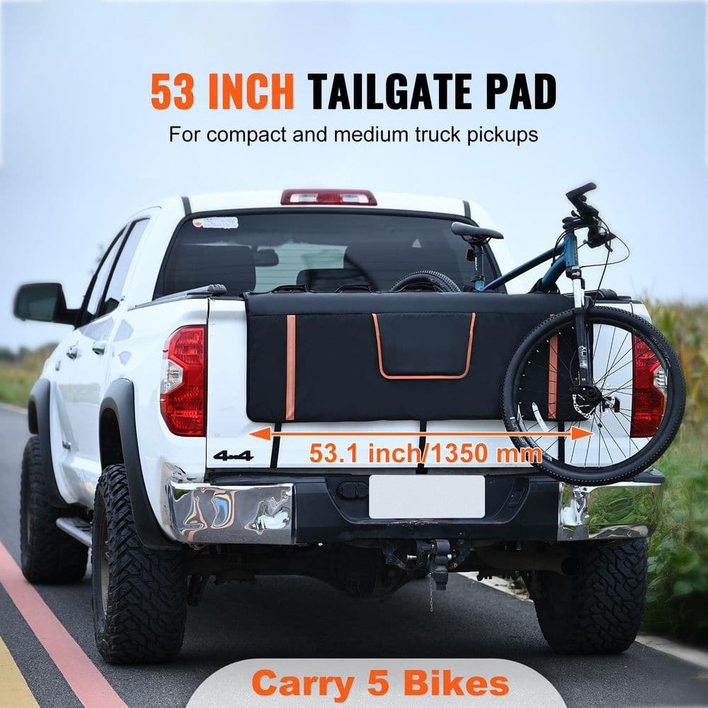 Tailgate Bike Pad, 53 in. Truck Tailgate Pad Carry 5 Mountain Bikes, Upgraded Grooves Tailgate Protection Pad - Hercitys