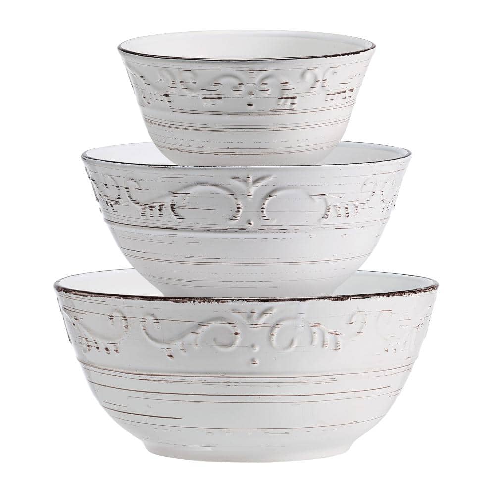 Trellis 11.02 in. 69 fl. oz. Beige Stoneware Serving Bowls (Set of 3) - Hercitys