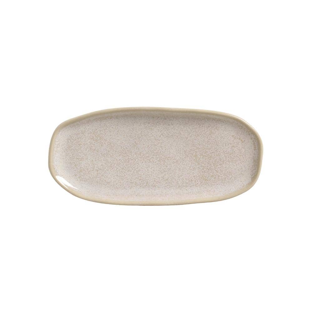 9.06 in. Latte Beige Stoneware Shallow Oval Platter Organic (Set of 4) - Hercitys