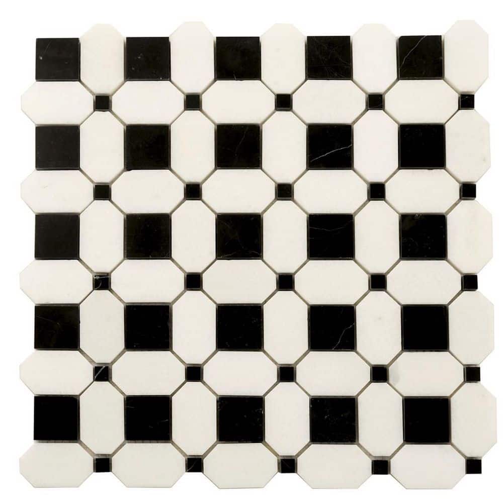 Noir Luxe 12 in. x 12 in. Polished Black, White Marble Mosaic Octagon Wall and Floor Tile (5.08 sq. ft./case)-5 Pack - Hercitys
