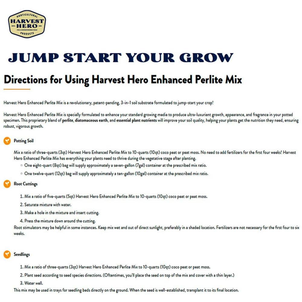 Harvest Hero Enhanced Perlite Soil Mix (16 Qt./4 Gal./15 l) - Hercitys