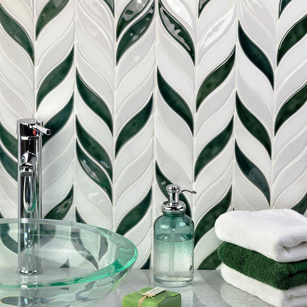 Delphi Sprig Deep Emerald 11.75 in. x 10.5 in. Marble and Ceramic Mosaic Tile (0.86 sq. ft./Sheet) - Hercitys