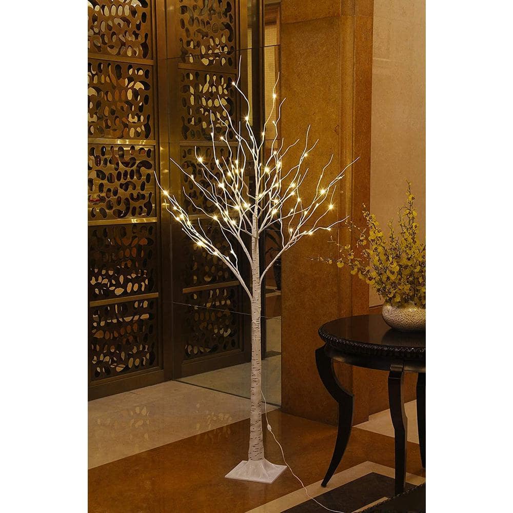 8 ft. Pre-Lit LED Birch Tree Artificial Christmas Tree with Flexible Branches and 132-Warm White LED Light (2-Pieces) - Hercitys