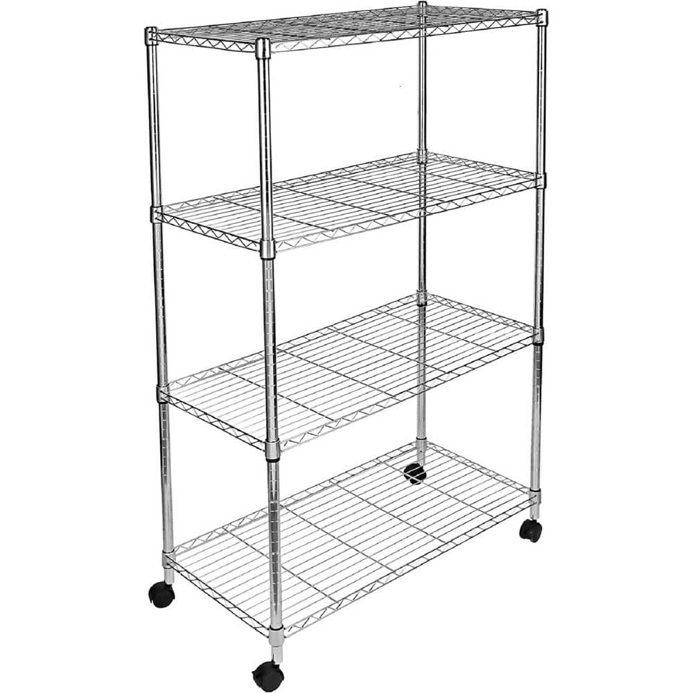 Silver 4-Tier Steel Wire Garage Storage Shelving Unit with Wheels (35.42 in. W x 62.5 in. H x 17.7 in. D) - Hercitys